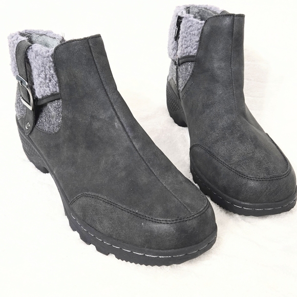 JBU Winter Snow Boots Womens 9.5 M Haven Gray Round Toe Faux Fur Side Zip Buckle - Picture 1 of 8